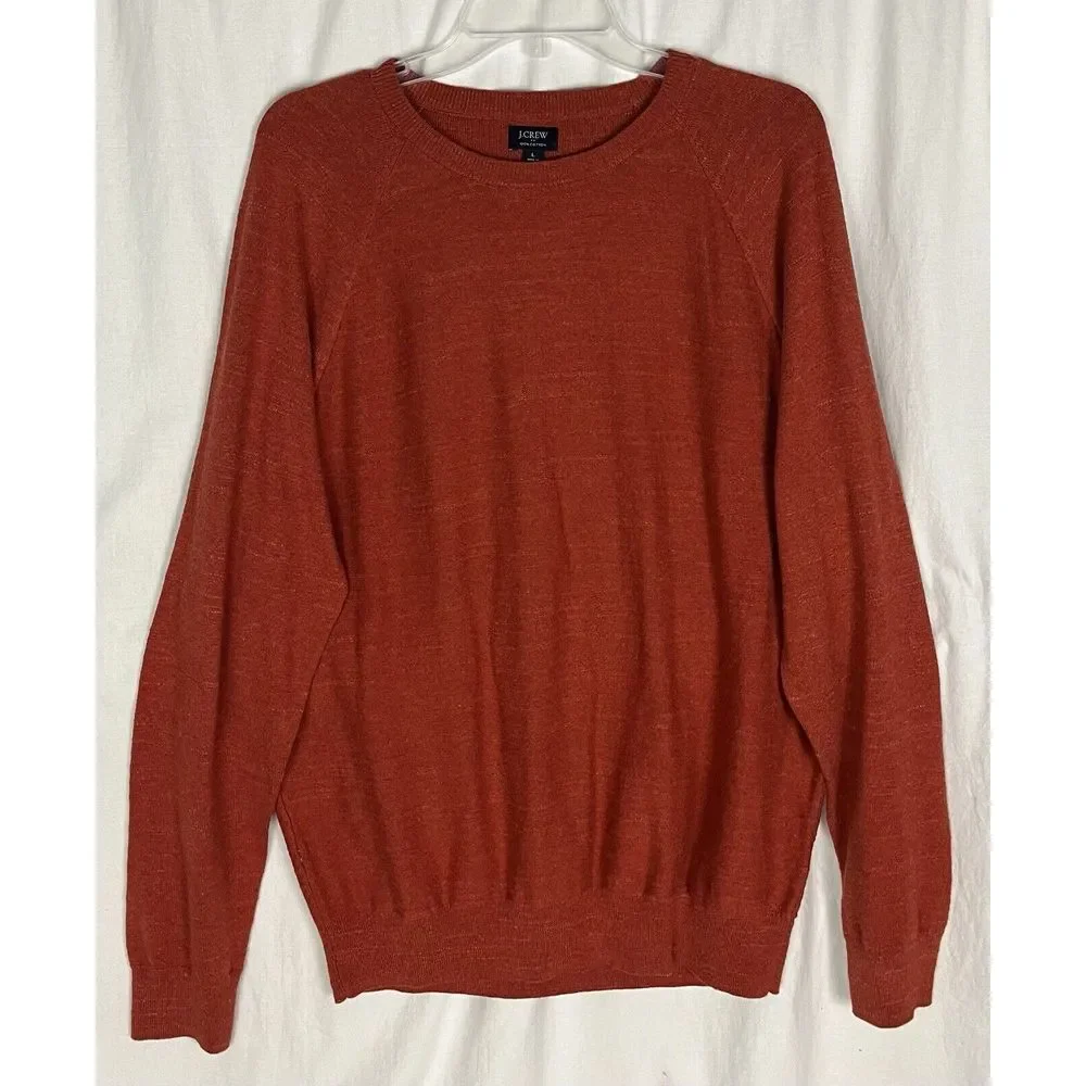 J. Crew Orange Cotton Knit Crewneck Sweater Men's Size L‎